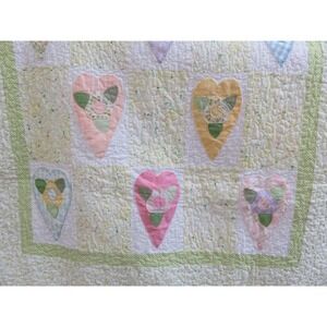 Handmade Patchwork Heart Quilt Baby Blanket Nursery Decor 36" x 50"